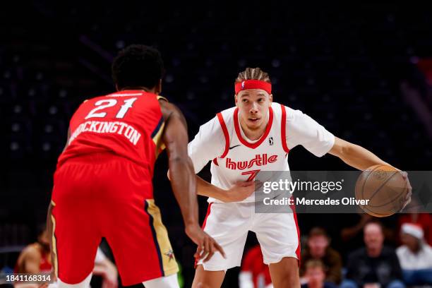 December 11: Jason Preston of the Memphis Hustle handles the ball during the game against the Birmingham Squadron at Legacy Arena in Birmingham, AL...