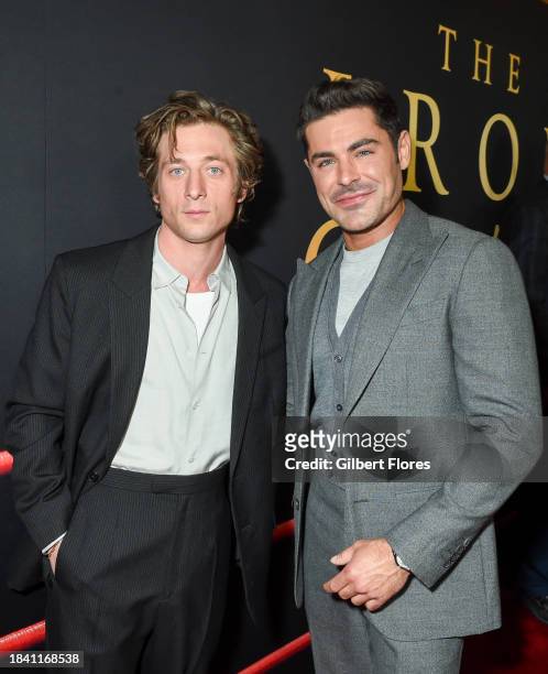 Jeremy Allen White and Zac Efron at the Los Angeles premiere of "The Iron Claw" held at DGA Theater on December 11, 2023 in Los Angeles, California.