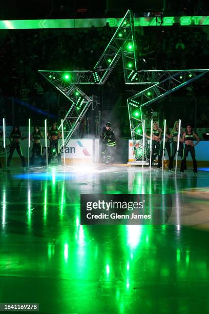 Miro Heiskanen of the Dallas Stars comes out on the ice against the Detroit Red Wings at the American Airlines Center on December 11, 2023 in Dallas,...