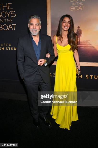 George Clooney and Amal Clooney at the Los Angeles premiere of "The Boys in the Boat" held at the Samuel Goldwyn Theater on December 11, 2023 in...