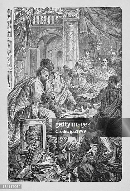 ecumenical council of nicea - 4th century bc stock illustrations