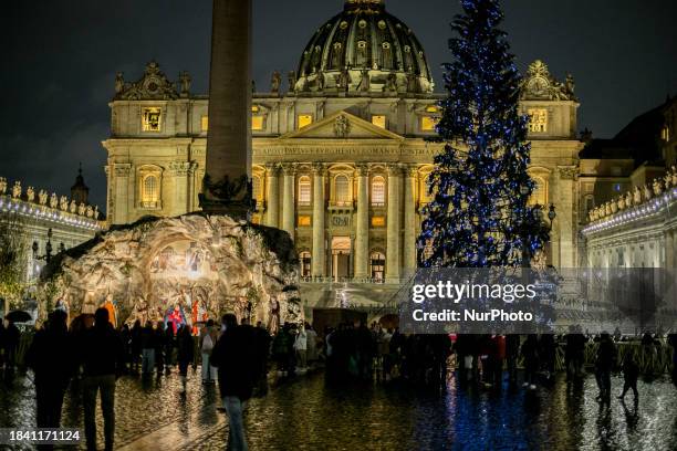 Christmas tree is standing in St. Peter's Square in Vatican City, on December 11, 2023.