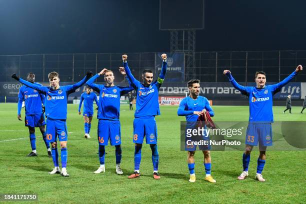 Players from CSB are leaving the field after the match between CFR Cluj and FCSB at Dr. Constantin Radulescu Stadium in Cluj-Napoca, Romania, on...
