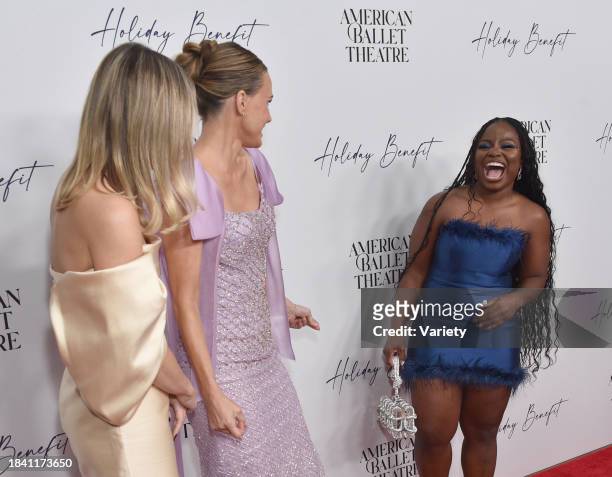 Becca Tobin, Keltie Knight and Kehinde Adewunmi at the American Ballet Theatre's Holiday Benefit at The Beverly Hilton Hotel on December 11, 2023 in...