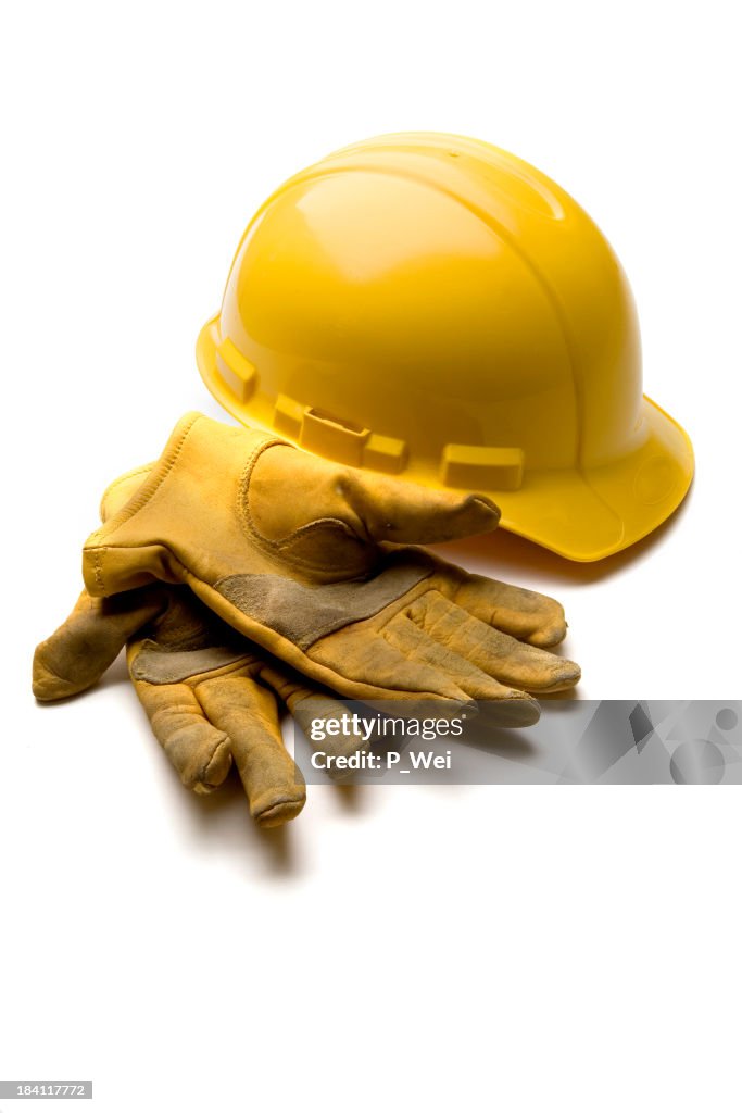 Hard Hat And Leather Gloves