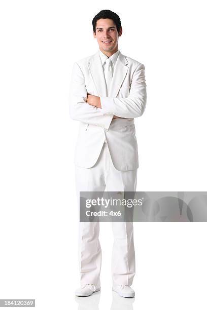 businessman standing with arms crossed - clean suit 個照片及圖片檔