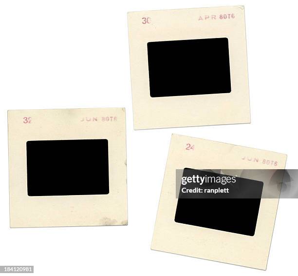 blank grungy old slides on white background - negatief foto stockfoto's en -beelden