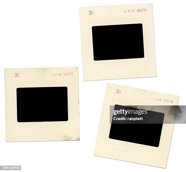 blank grungy old slides on white background - old film stock pictures, royalty-free photos & images