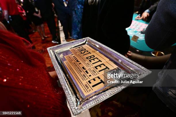 Detail view of the First Bet tickets during a New Era In Florida Gaming Event at Seminole Hard Rock Hotel & Casino Tampa on December 08, 2023 in...