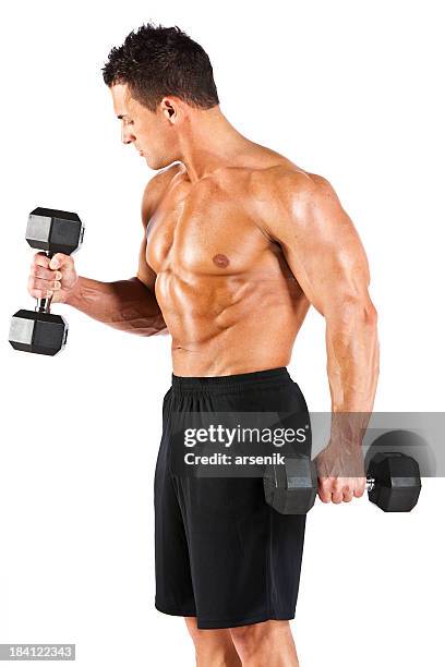 male fitness model - dumbells isolated stock pictures, royalty-free photos & images