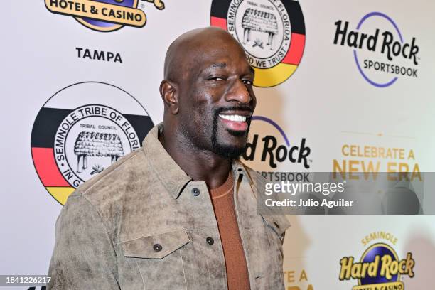 Titus O'Neil attends a New Era In Florida Gaming Event at Seminole Hard Rock Hotel & Casino Tampa on December 08, 2023 in Tampa, Florida.