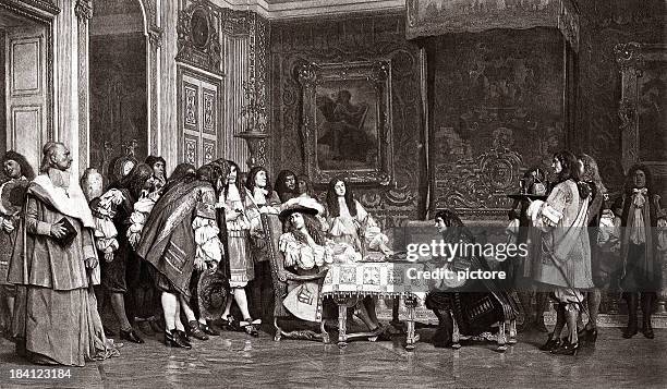 ilustraciones, imágenes clip art, dibujos animados e iconos de stock de molière y louis xiv - louis xiv de francia