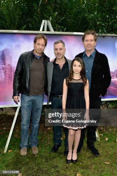 Actor David Duchovny, director Anthony Fabian, actress Olivia Steele Falconer, and actor Timothy Hutton attend the 21st Annual Hamptons International...