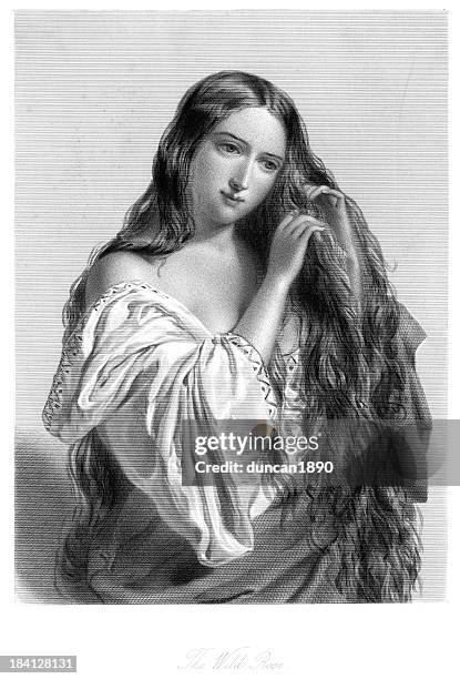 young victorian woman - the wild rose - 18 19 years stock illustrations