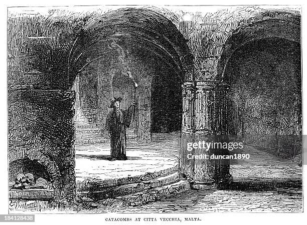 catacombs at citta vecchia malta - dungeon stock illustrations