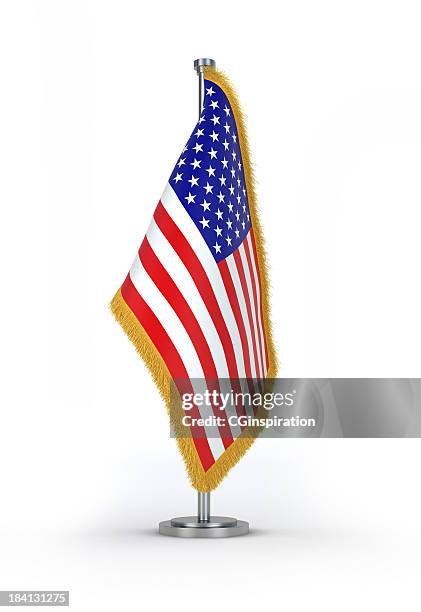 american flag with golden fringes. - american flag on stand stock pictures, royalty-free photos & images