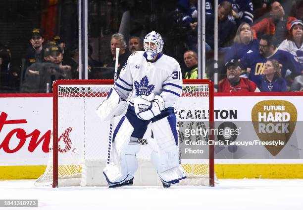 Martin Jones of the Toronto Maple Leafs skates against the Ottawa Senators at Canadian Tire Centre on December 07, 2023 in Ottawa, Ontario, Canada.