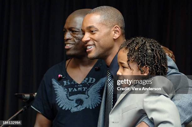 Seal, Will Smith and Jaden Smith during "The Pursuit of Happyness" Press Conference with Will Smith and Seal at Beverly Hilton Hotel in Beverly...