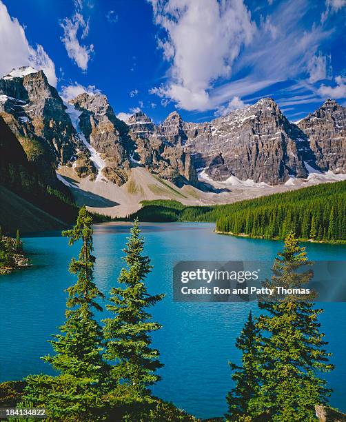 mountain range in banff np part of the canadian rockies - moraine stock pictures, royalty-free photos & images