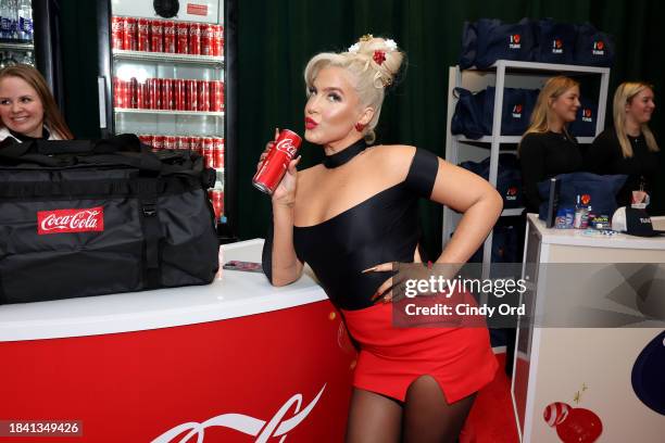 Joelle James visits the Coca-Cola gift suite during iHeartRadio z100's Jingle Ball 2023 Presented By Capital One at Madison Square Garden on December...