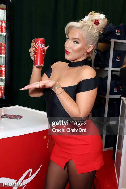 Joelle James visits the Coca-Cola gift suite during iHeartRadio z100's Jingle Ball 2023 Presented By Capital One at Madison Square Garden on December...