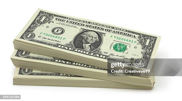 pila di banconote da un dollaro - banconota da 1 dollaro statunitense foto e immagini stock