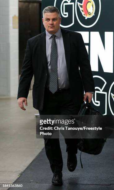 Head coach Sheldon Keefe of the Toronto Maple Leafs arrives at the arena for a game against the Ottawa Senators at Canadian Tire Centre on December...