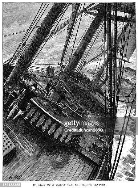 on deck of a man-of-war - crew stock illustrations