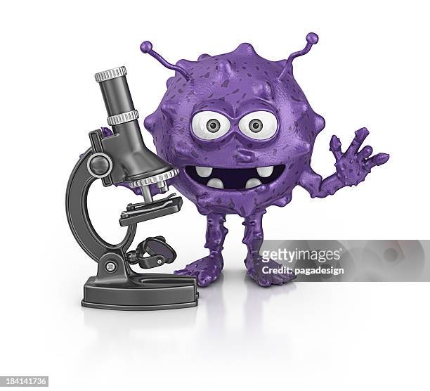 bacterium and microscope - ugly cartoon characters stock pictures, royalty-free photos & images