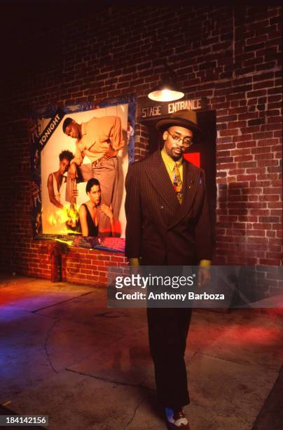 Portrait of American film director Spike Lee on the set of his movie 'Mo Better Blues,' New York, New York, 1990.