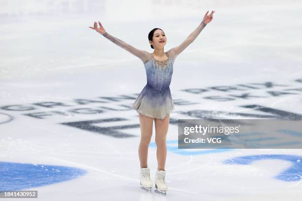 Shin Ji-a of South Korea competes in the Junior Women Free Skating on day two of 2023-24 ISU Grand Prix of Figure Skating Final at National Indoor...