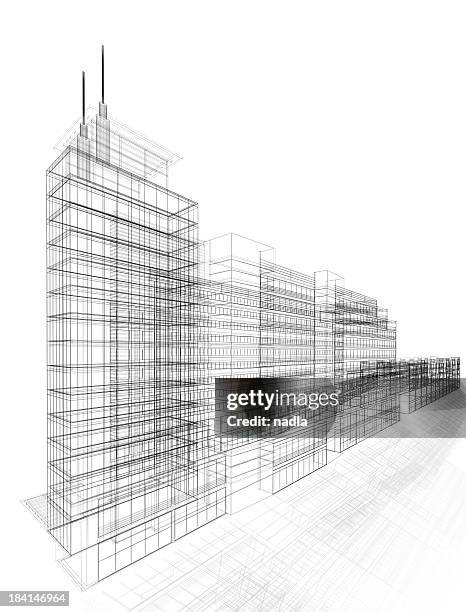 3d architecture abstract - skyscraper blueprint stock pictures, royalty-free photos & images