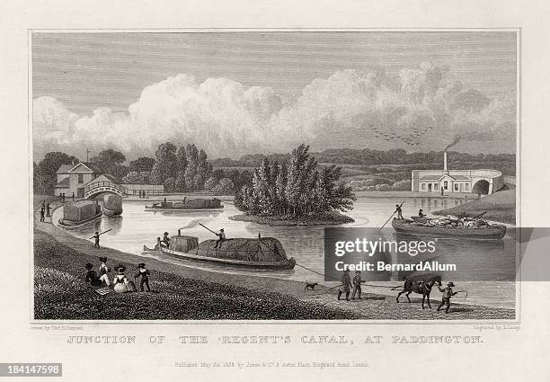 junction of regents park canal - canal stock illustrations