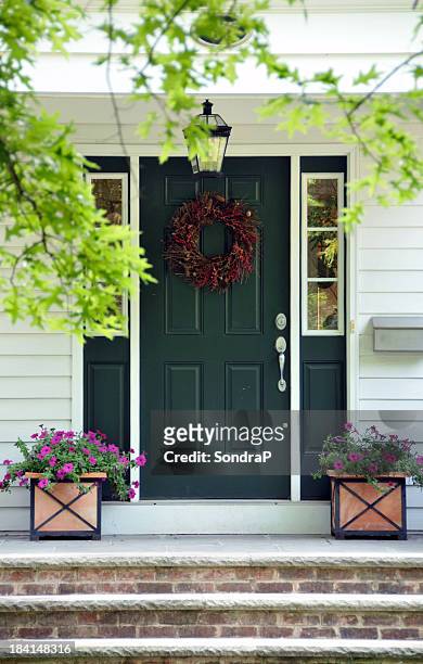 green door - stoop stock pictures, royalty-free photos & images