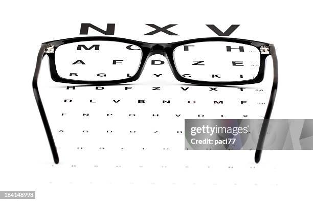 glasses on a chart - ophthalmologist chart stock pictures, royalty-free photos & images