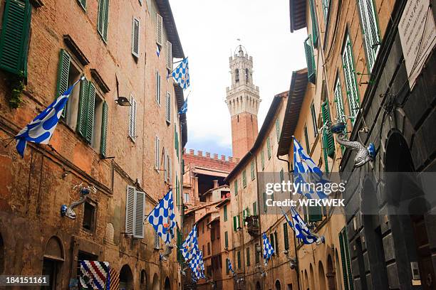 flag of the onda (wave) in contrada, siena - italy - senna stock pictures, royalty-free photos & images
