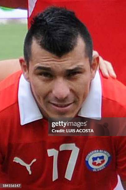 Chile's defender Gary Medel is pictured before the start of the Brazil 2014 FIFA World Cup South American qualifier match against Colombia, in...