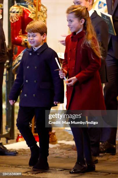 Prince Louis of Wales and Princess Charlotte of Wales attend The 'Together At Christmas' Carol Service at Westminster Abbey on December 8, 2023 in...