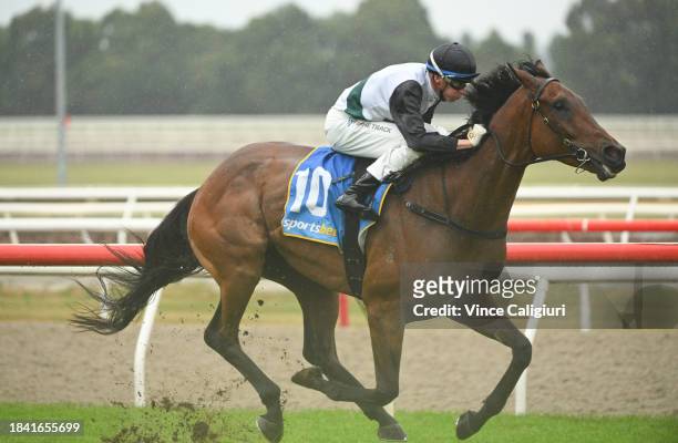 Michael Dee riding Reset the Jazz winning Race 6, the Mobile Hose Solutions Mckellar Mile Bm78, during Melbourne Racing at Ballarat Racecourse on...