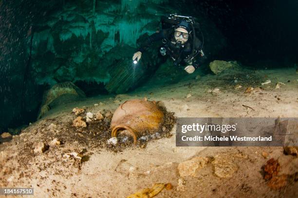 diver and mayan remains - archéologie photos et images de collection