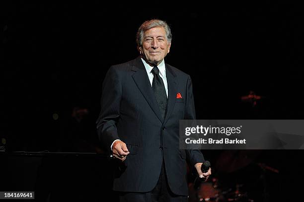 Singer Tony Bennett performs at Radio City Music Hall on October 11, 2013 in New York City.