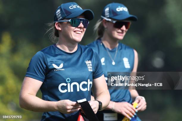 Heather Knight captain of England during a net session at DY Patil Stadium on December 12, 2023 in Navi Mumbai, India.