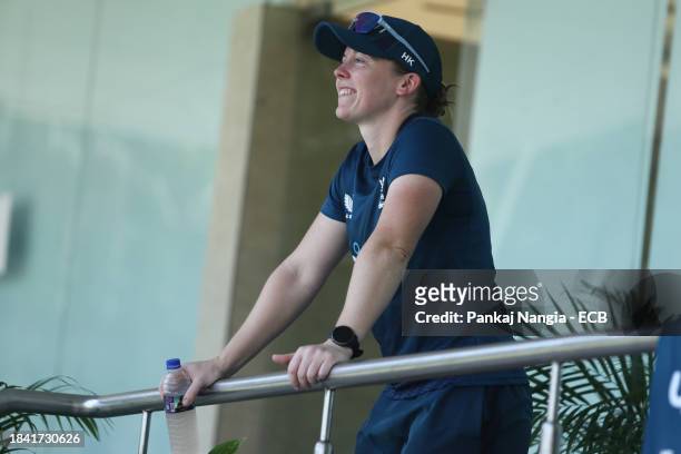 Heather Knight captain of England during a net session at DY Patil Stadium on December 12, 2023 in Navi Mumbai, India.