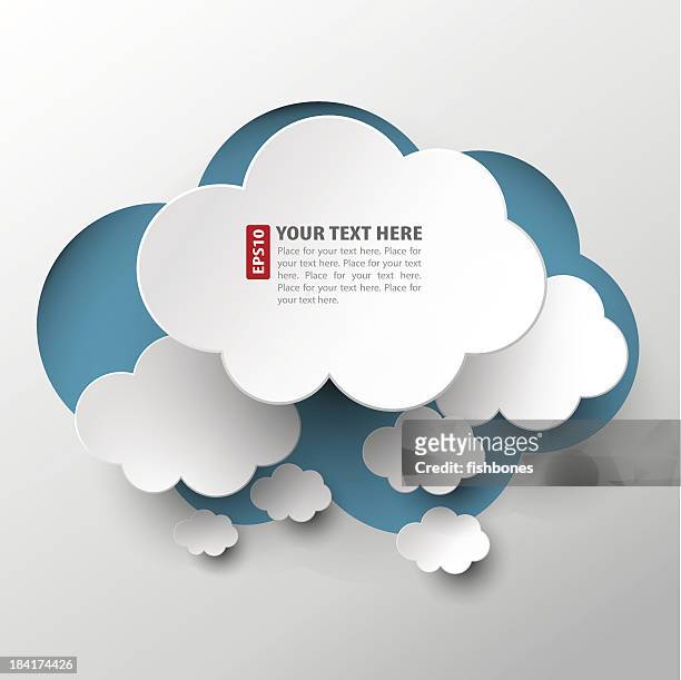 white cloud cutouts arranged over blue cloud - cloud computing stock illustrations