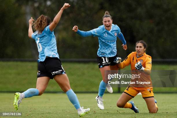 Rhianna Pollicina of Melbourne City celebrates early before being called for off side during the A-League Women round seven match between Melbourne...