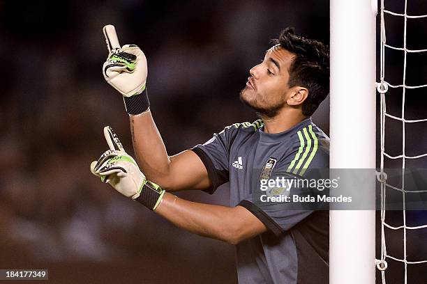 Goalkeeper Sergio Romero of Argentina in action during a match between Argentina and Peru as part of the 17th round of the South American Qualifiers...