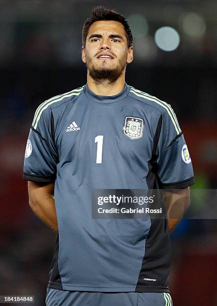 Sergio Romero of Argentina looks on before a match between Argentina and Peru as part of the 17th round of the South American Qualifiers for the...