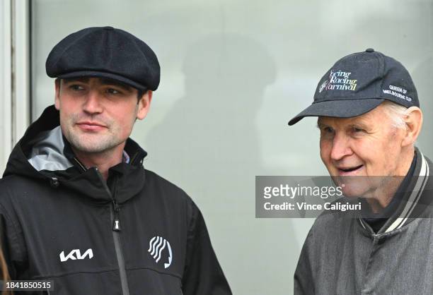 Trainer Paddy Payne and Trainer David Eustace are seen during Melbourne Racing at Ballarat Racecourse on December 09, 2023 in Ballarat, Australia.