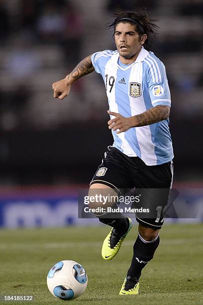 Ever Banega of Argentina in action during a match between Argentina and Peru as part of the 17th round of the South American Qualifiers for the...