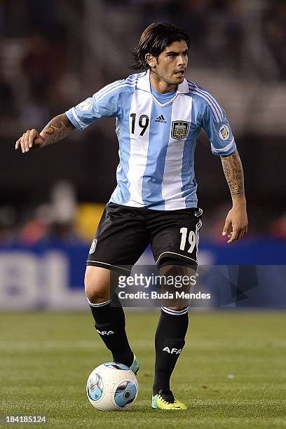Ever Banega of Argentina in action during a match between Argentina and Peru as part of the 17th round of the South American Qualifiers for the...